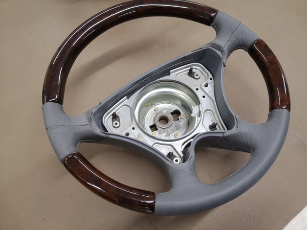 Mercedes r129 wood steering wheel walnut gray leather facelift