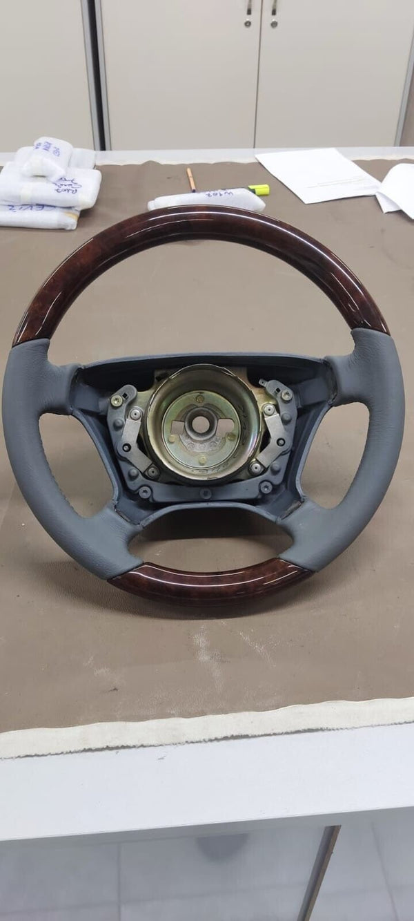 Mercedes wood steering wheel w124 fits w140 w202 w208 w463 w462 g gray leather