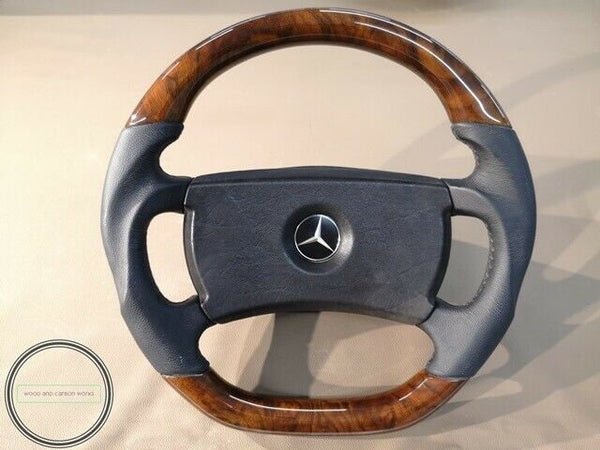 Mercedes benz wood steering wheel r107 w123 w124 w126 w201amg look burlwood