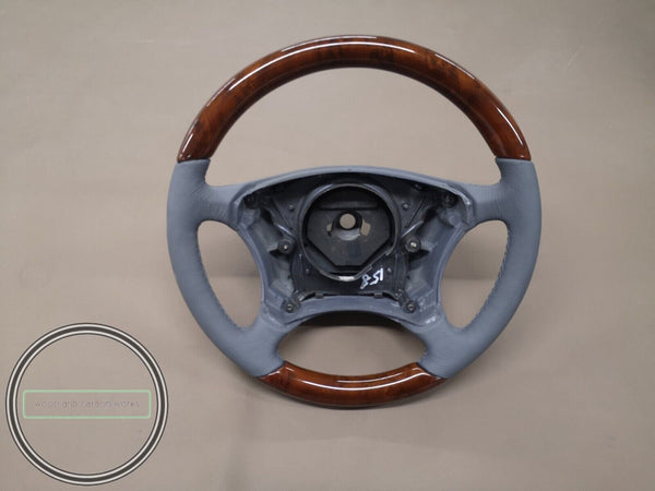 Mercedes w211 w209 wood steering wheel light wood gray leather