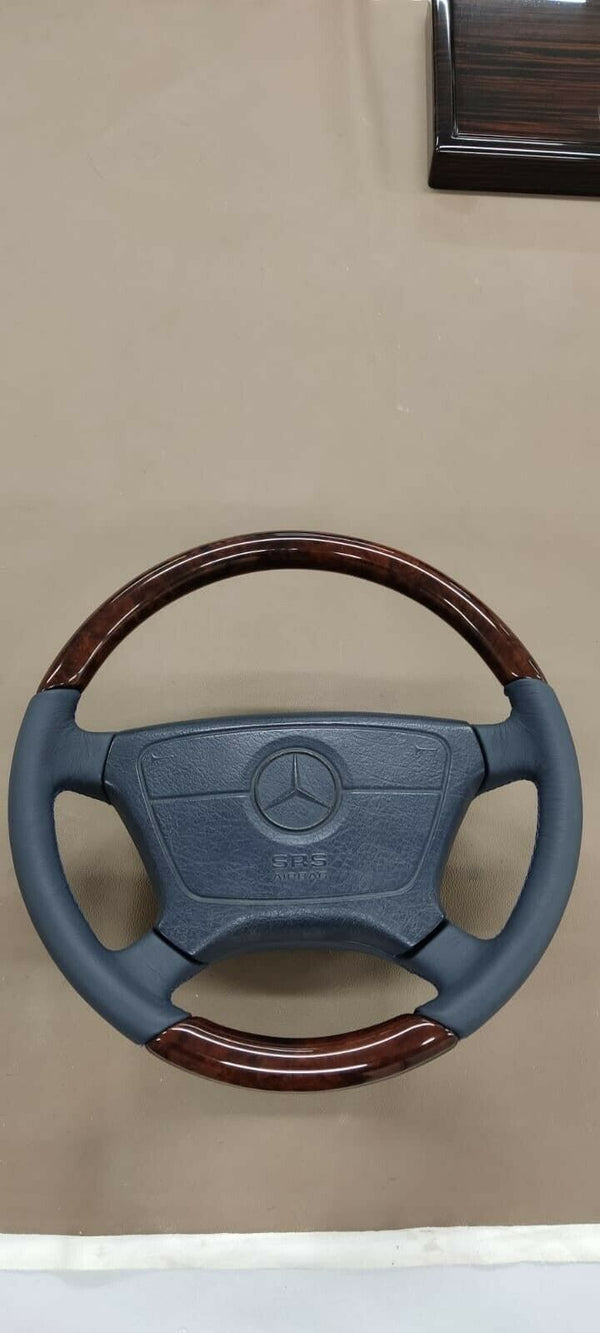 Mercedes benz wood steering wheel r129 blue leather with airba