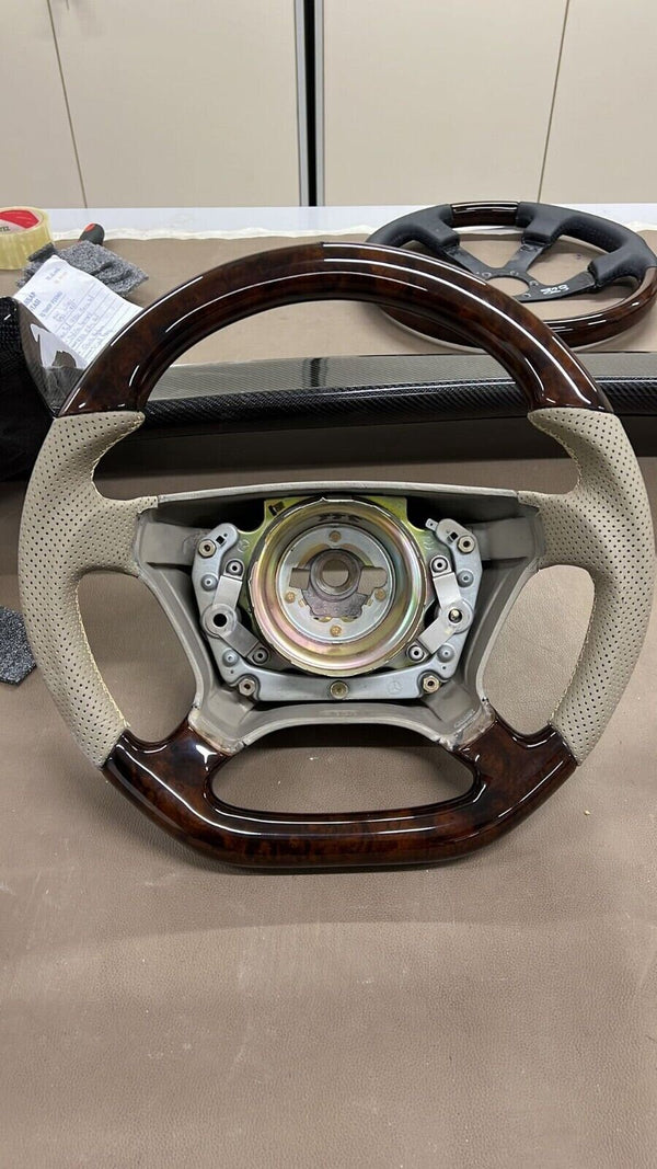 Mercedes w140 r129 steering wheel wood amg look burled walnut beige