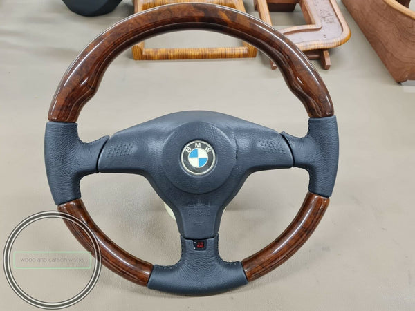 Bmw e36 m3 e34 rare wood steering wheel 3-spoke euro oem sports