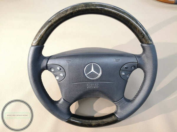 Mercedes w210 w208 wood steering wheel black birdeyes mapple