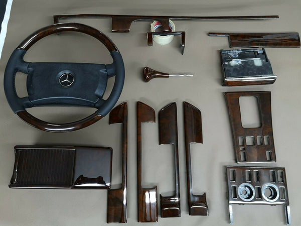 Rhd mercedes w126 wood trim set with steering wheels 300se 560sel 500sel  wood