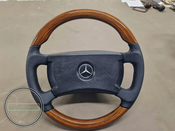 Mercedes wood steering wheel zebrano fits w123 c123 w201 w124 r107 leather SPORT LOOK