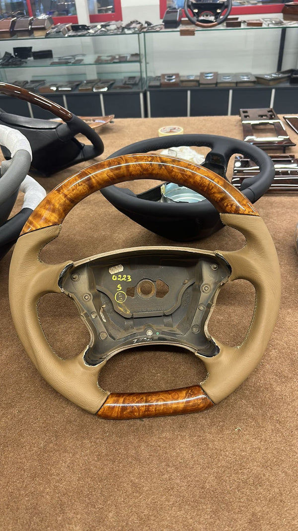 Mercedes r230 sl w209 wood steering wheel black amg beige