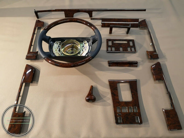 Mercedes w126 sel burlwood wood trim set 4 door version with steering wheel