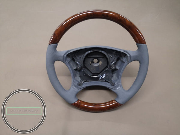 Mercedes w211 w209 wood steering wheel light wood gray leather